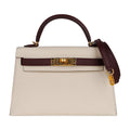 Special Order HSS Mini Kelly 20 Sellier Bag Nata & Bordeaux Epsom Leather with Gold Hardware