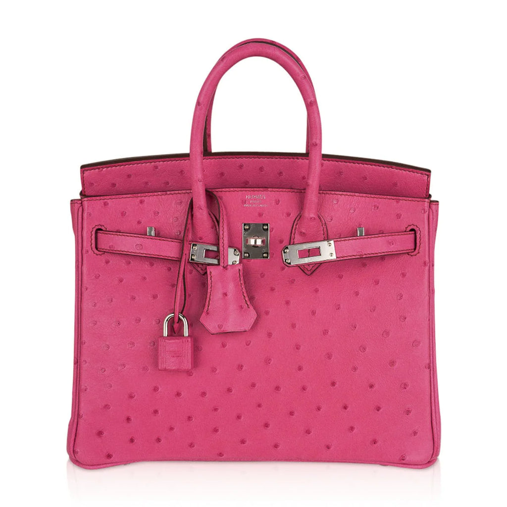 Birkin 25 Bag Fuchsia Ostrich with Palladium Hardware