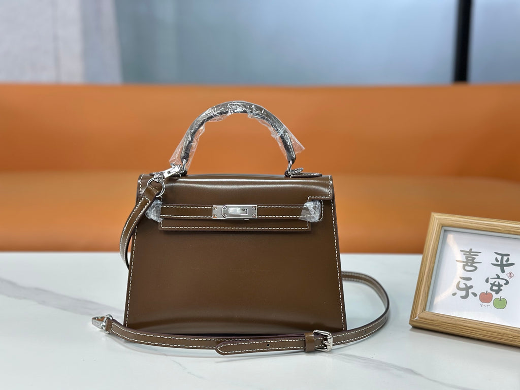 Kelly Sellier 19cm & 22cm & 25cm Ebene Box Calf Leather Gold Hardware & Palladium Hardware Women Handbag