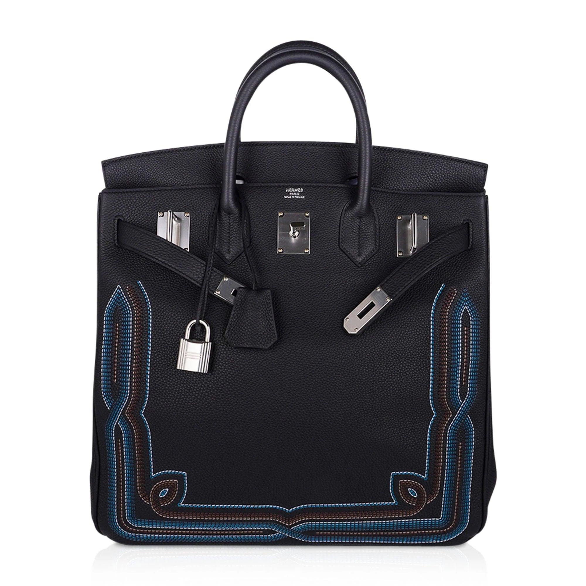 Limited Edition HAC Western Birkin 40 Bag Runway Embroidered Black Togo Leather with Palladium Hardware