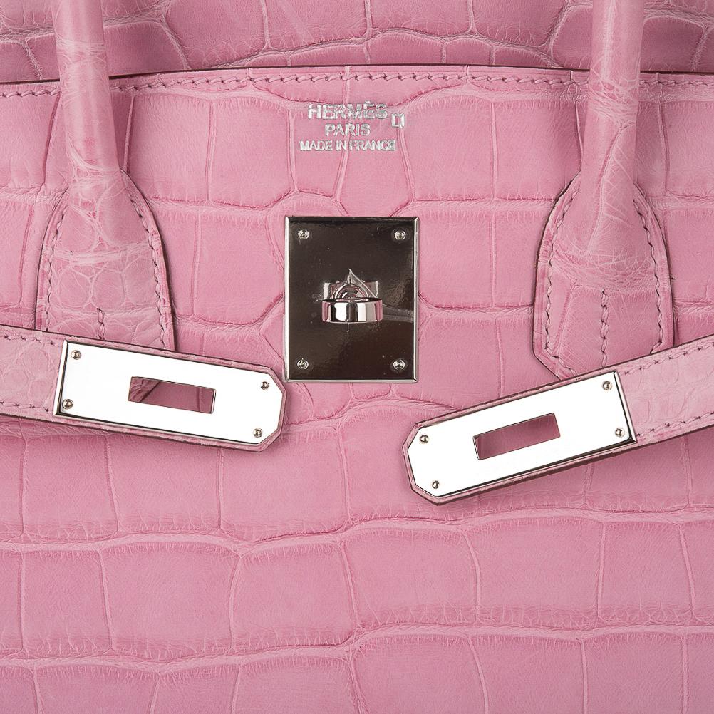 Limited Edition Birkin 35 Bag 5P Pink Matte Alligator with Palladium Hardware