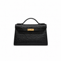 Mini Kelly Sellier 22cm Noir Ostrich Leather Gold Hardware Women Mini Handbag