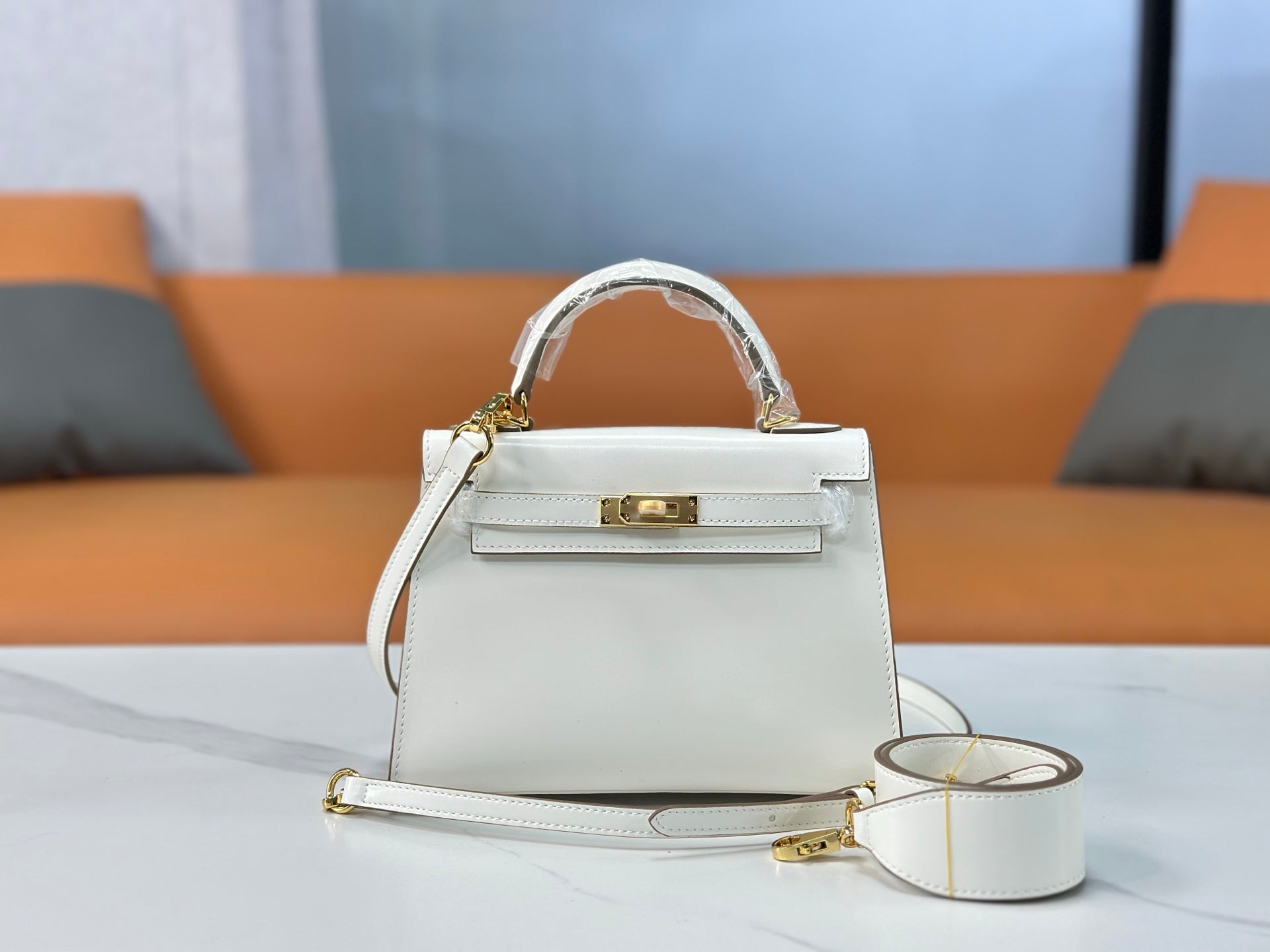 Kelly Sellier 19cm & 22cm & 25cm Craie Box Calf Leather Gold Hardware & Palladium Hardware Women Handbag