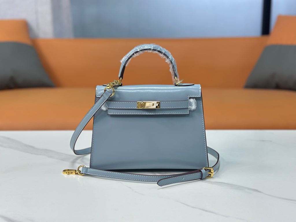 Kelly Sellier 19cm & 22cm & 25cm Bleu Lin Box Calf Leather Gold Hardware & Palladium Hardware Women Handbag