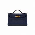 Mini Kelly Sellier 22cm Bleu Nuit Ostrich Leather Gold Hardware Women Mini Handbag