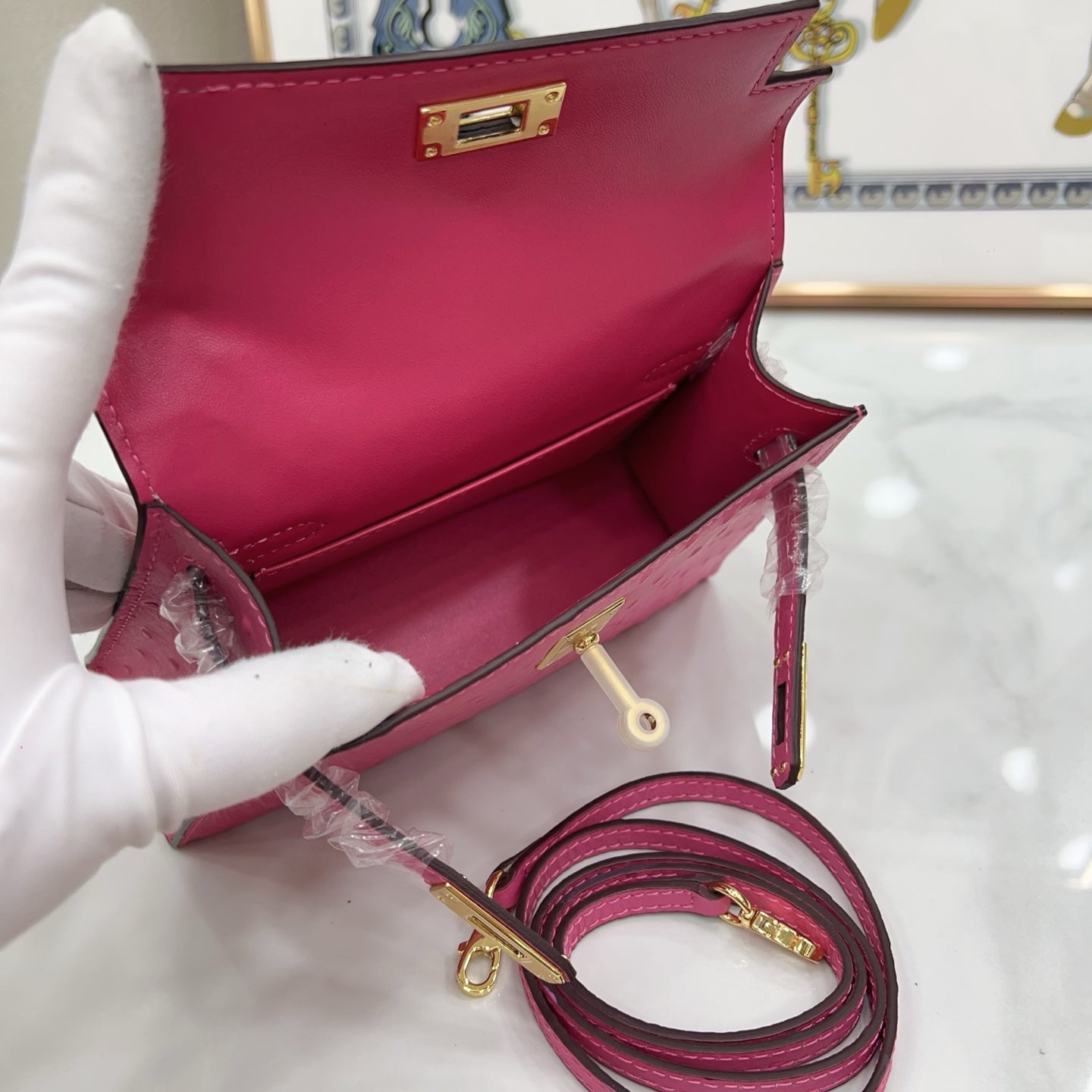 Mini Kelly II 19cm Sellier Violine Ostrich Gold Hardware Premium Women Shoulder Bag