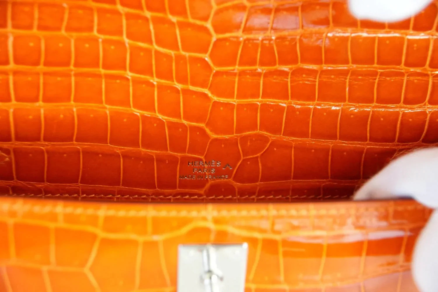 Kelly Pochette Clutch Bag Orange Feu Rare in Porosus Crocodile