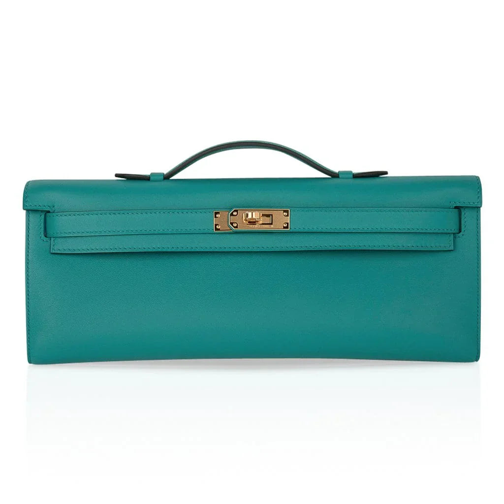 Kelly Cut Vert Verone Clutch Bag Gold Hardware Swift Leather