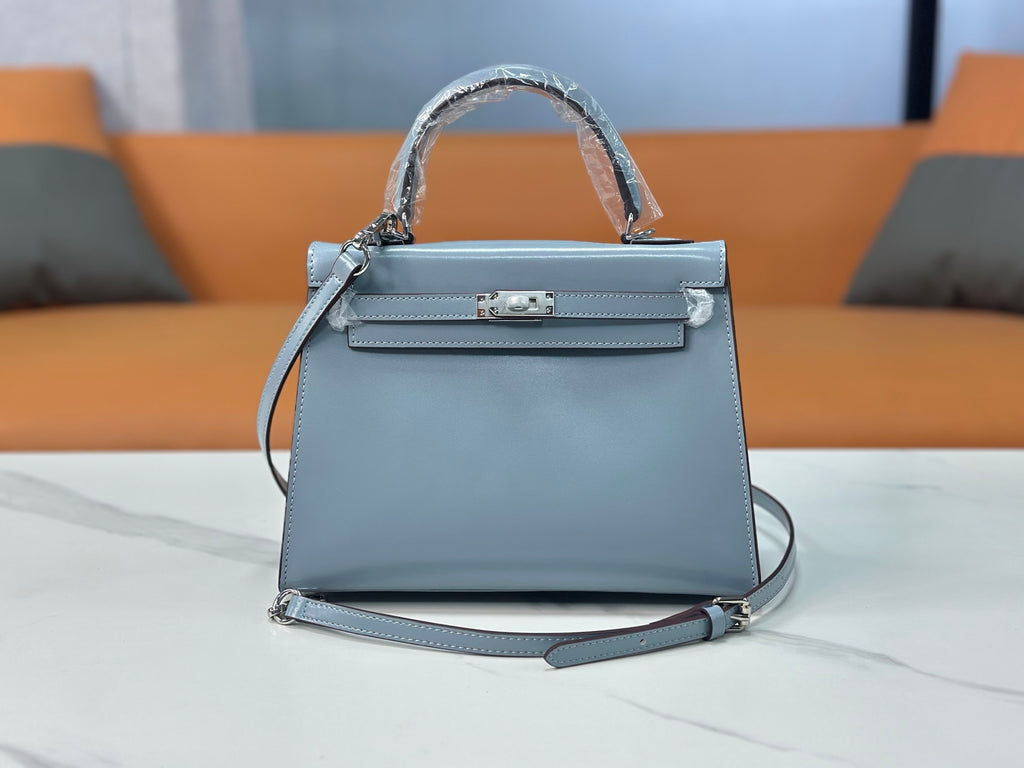 Kelly Sellier 19cm & 22cm & 25cm Bleu Lin Box Calf Leather Gold Hardware & Palladium Hardware Women Handbag