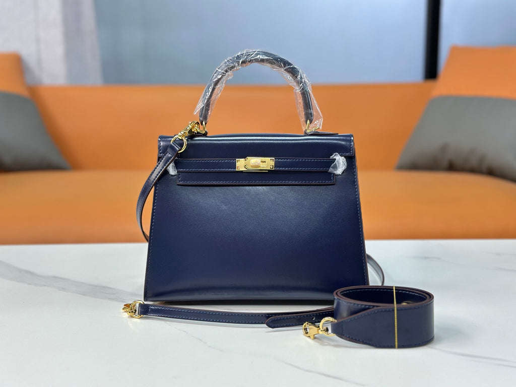 Kelly Sellier 19cm & 22cm & 25cm Bleu Nuit Box Calf Leather Gold Hardware & Palladium Hardware Women Handbag