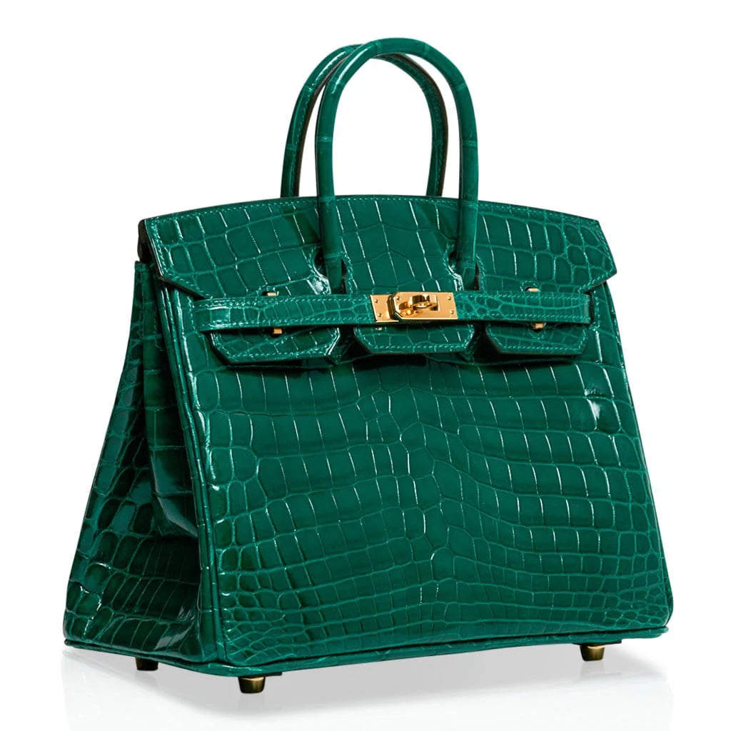 Birkin 25 Bag Emerald Crocodile Gold Hardware