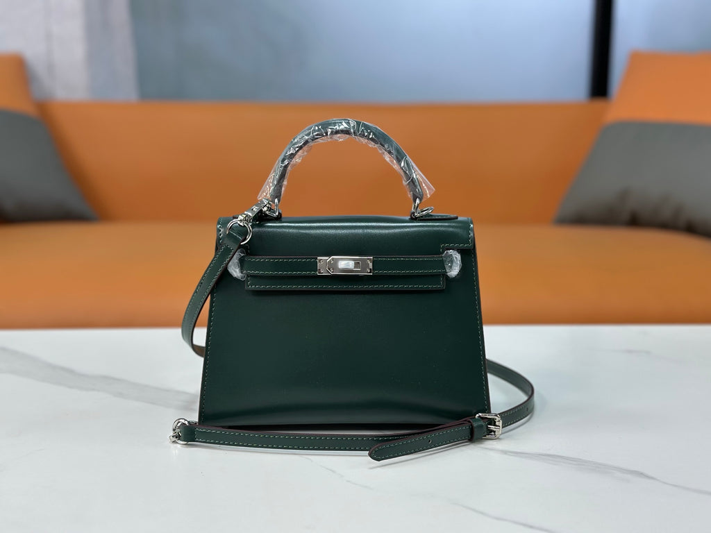Kelly Sellier 19cm & 22cm & 25cm Vert Fonce Box Calf Leather Gold Hardware & Palladium Hardware Women Handbag