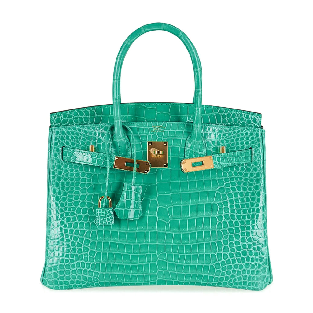 Birkin 30 Bag Jade Porosus Crocodile Gold Hardware