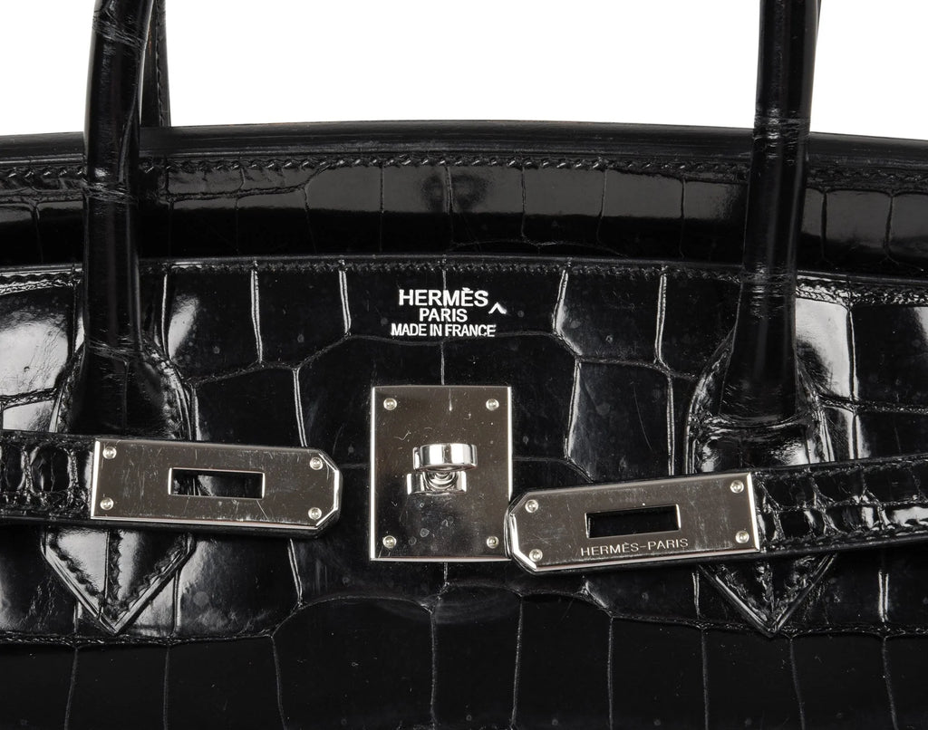 Birkin 40 Bag Black Porosus Crocodile Palladium