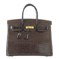 Birkin 35 Bag HSS Porosus Crocodile Gris Elephant / Black Gold Hdw