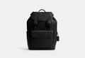 Flap-Top Black Leather & Nylon Backpack