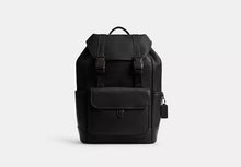 Load image into Gallery viewer, Flap-Top Black Leather &amp; Nylon Backpack