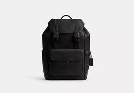 Flap-Top Black Leather & Nylon Backpack