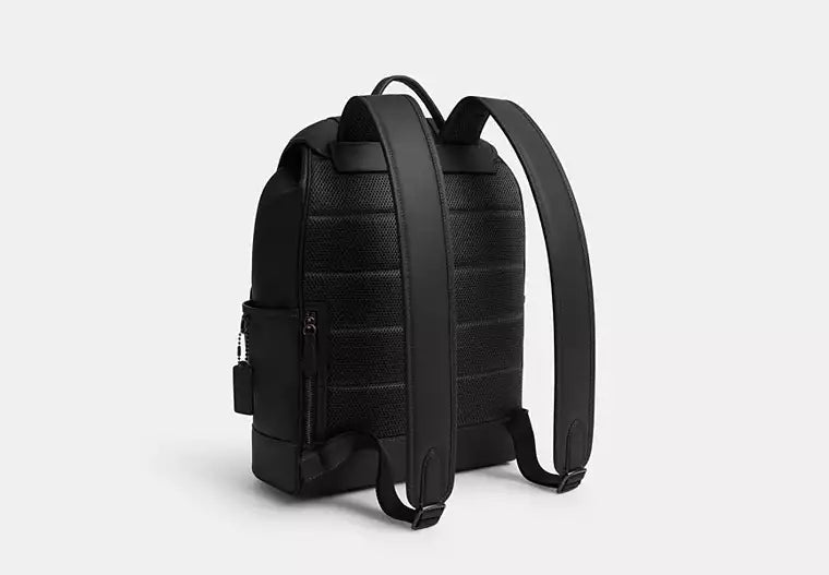 Flap-Top Black Leather & Nylon Backpack