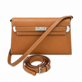 Kelly Elan 25 Underarm Baguette Bag, Genuine Top Layer Cowhide Goat Grain Leather, Silver Hardware Caramel Brown Shoulder Purse, Vintage Classic Fall Winter Must-Have Handbag Size 25×6.5×15cm
