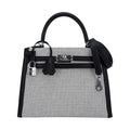 Kelly 25 Sellier Bag Quadrille Black & White Viking Toile Swift Leather with Palladium Hardware
