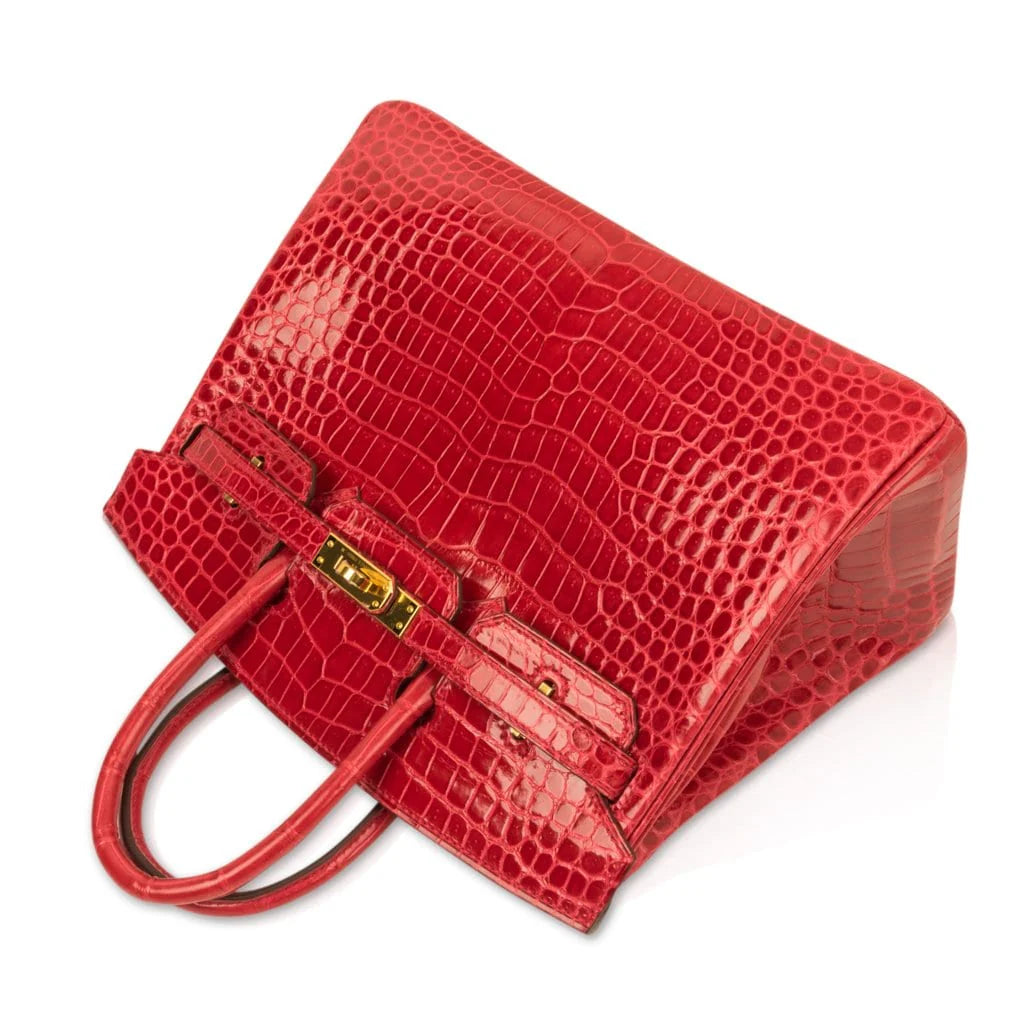 Birkin 25 Bag Red Braise Porosus Crocodile Gold Hardware Lipstick Red