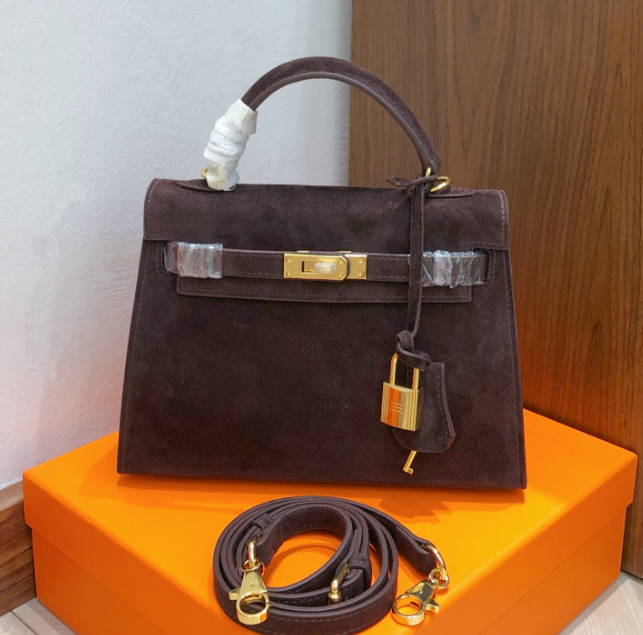 Mini Kelly Sellier 22cm Ebene Suede Leather Gold Hardware Women Mini Handbag