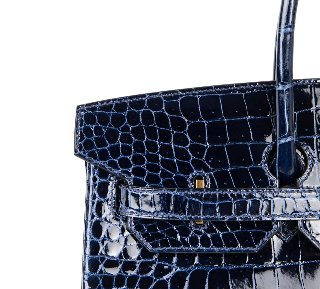 Birkin 35 Bag Blue Sapphire Porosus Crocodile Gold Hardware New