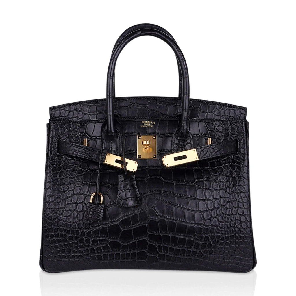 Birkin 30 Matte Alligator Black Bag Gold Hardware