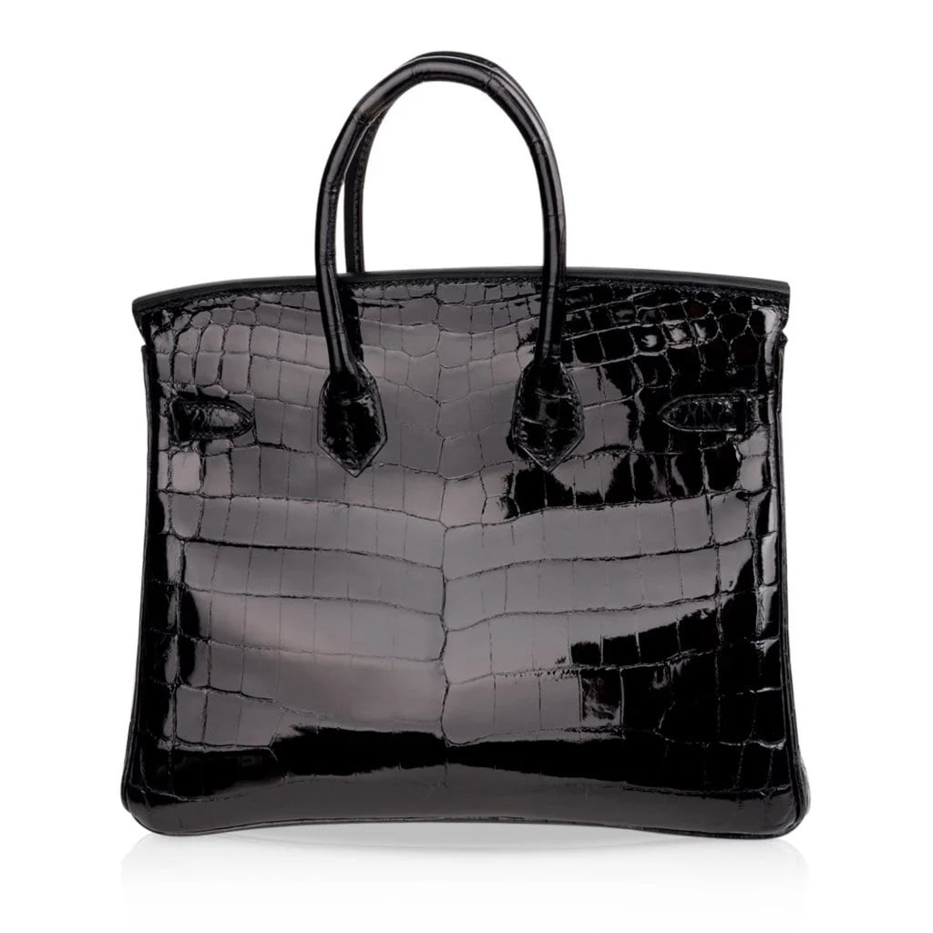 Birkin 25 Bag Black Crocodile Lisse Gold Hardware