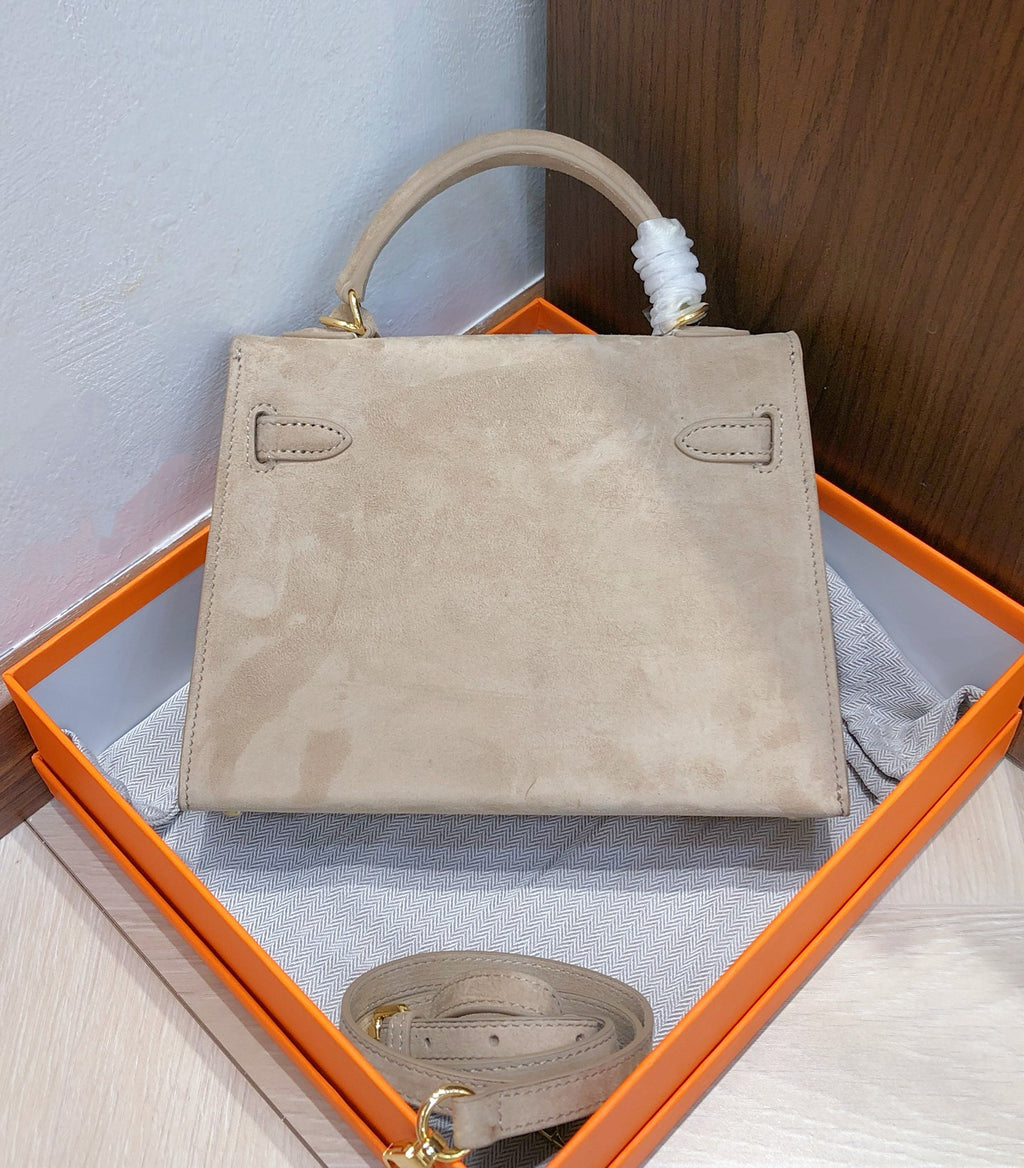 Mini Kelly Sellier 22cm Trench Suede Leather Gold Hardware Women Mini Handbag