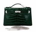 Kelly Pochette Vert Emeraude Shiny Niloticus Crocodile Leather Palladium Hardware Women Clutch Bag