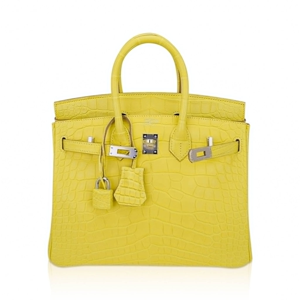 Birkin 25 Bag Lime Matte Alligator with Palladium Hardware
