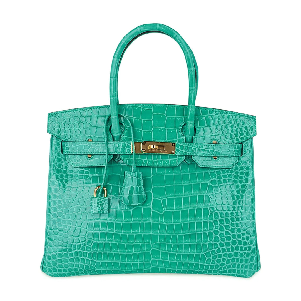 Birkin 30 Bag Jade Porosus Crocodile Gold Hardware