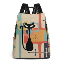 Load image into Gallery viewer, Retro Atomic Cat Print PU Leather Backpack
