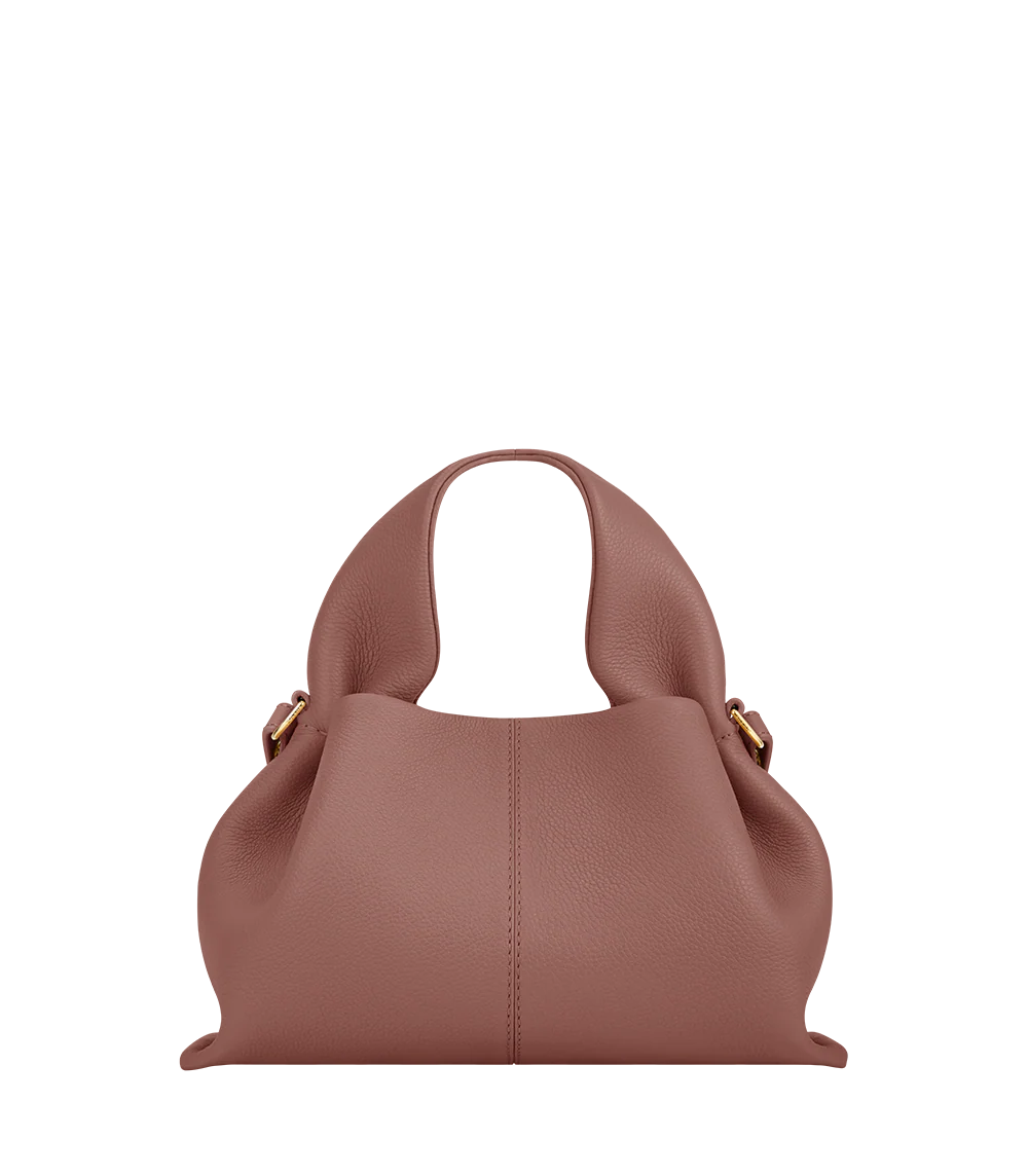 Soft Ruched Leather Handbag with Curved Top Handles