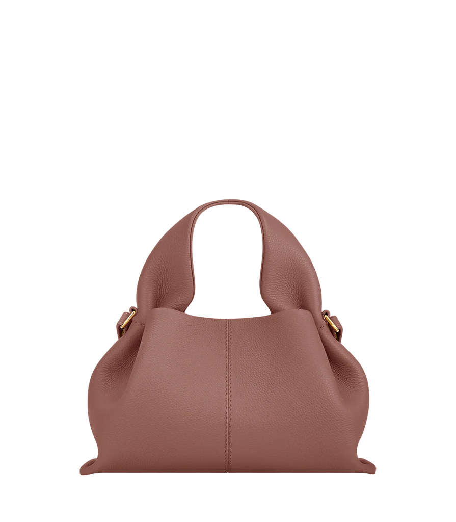 Soft Ruched Leather Handbag with Curved Top Handles