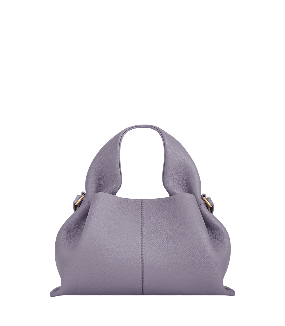 Soft Ruched Leather Handbag with Curved Top Handles