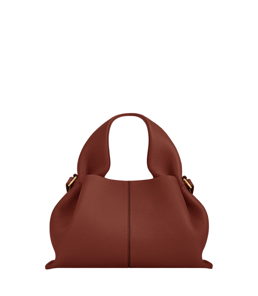Soft Ruched Leather Handbag with Curved Top Handles